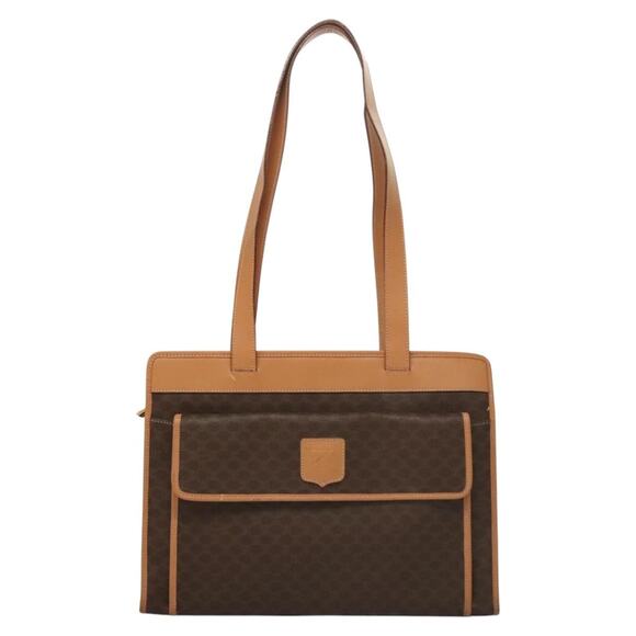 CELINE Macadam Canvas Shoulder Bag Pvc Leather Brown Gold - Picture 2 of 13